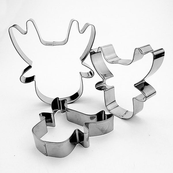 3 Pce Christmas Reindeer Cookie Biscuit Cutter Mold Stainless Steel