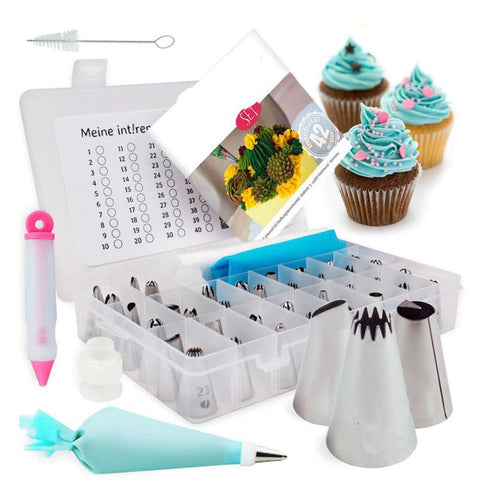 64 Pce Piping Icing Nozzles Tips Bags Pen Cake Cupcake Decorating Set