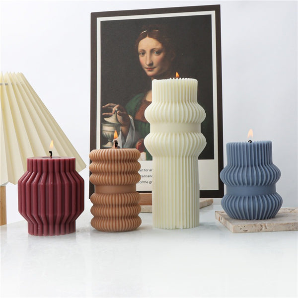 Striped Ribbed Column Pillar Silicone Mold Mould Candle Epoxy Resin Soap 4 Designs