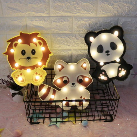 Cute Animal Lion Panda Raccoon Decorative Light Lamp Cartoon Children Nursery
