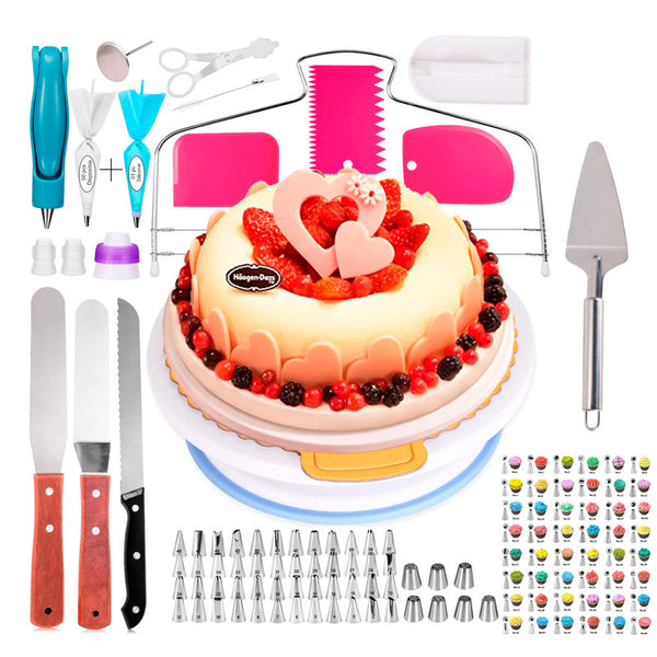 124 Pce Piping Icing Nozzles Tips Bags Turntable Scrapers Cake Cupcake Decorating