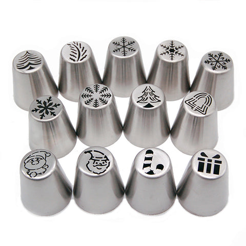 13 Piece Stainless Steel Christmas Cake Cupcake Decoration Icing Nozzle Set