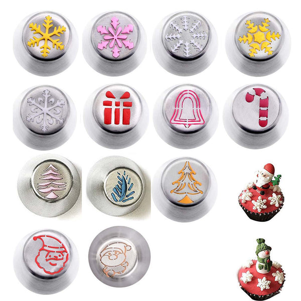 13 Piece Stainless Steel Christmas Cake Cupcake Decoration Icing Nozzle Set