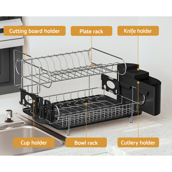 Cefito Dish Rack Drying Drainer Cup Holder Cutlery Tray Kitchen Organiser 2 Tier