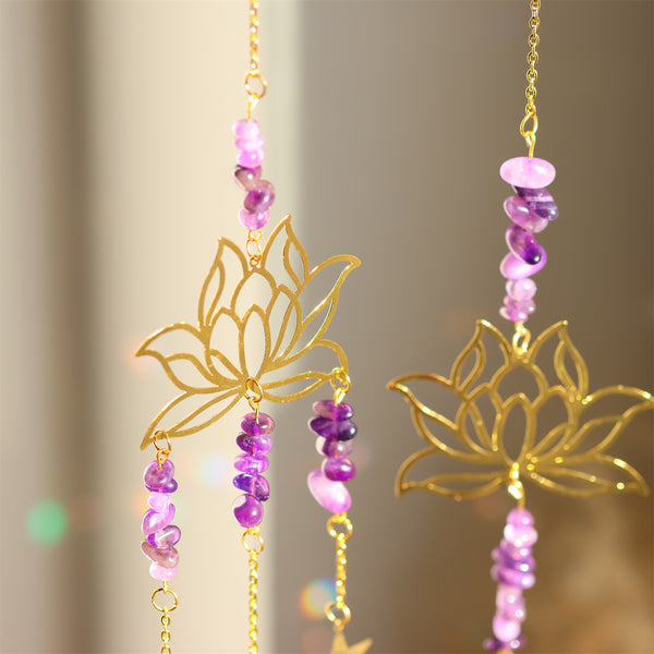 Natural Amethyst Lotus Flower Crystal Suncatcher Hanging Ornament