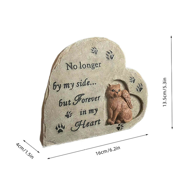 Heart Shaped Pet Memorial Plaque Monument Outdoor Garden Resin Cat