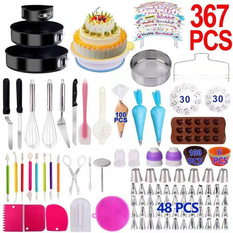 367 Pce Piping Icing Fondant Pastry Nozzles Tips Bags Tools Scrapers Tins Cake Decorating