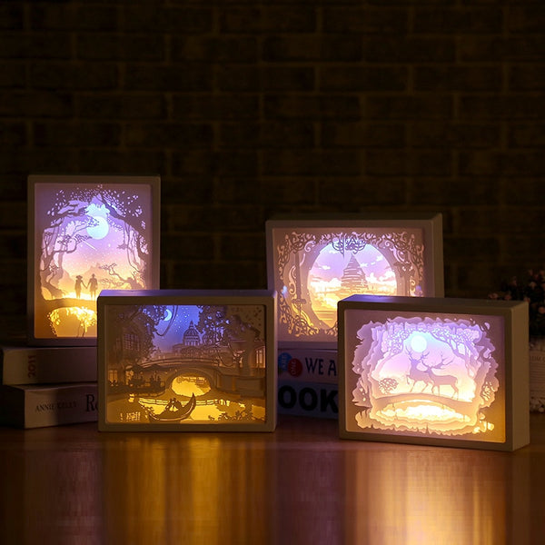 3D Shadow Paper Carving Battery Bedside Nursery Light Lamp