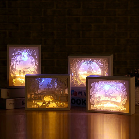 3D Shadow Paper Carving Battery Bedside Nursery Light Lamp