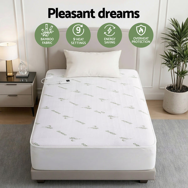 Giselle Fitted Electric Heated Blanket 9 Level LED Timer Bamboo Fabric Washable King Single