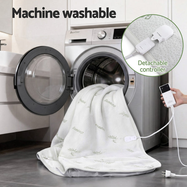 Giselle Fitted Electric Heated Blanket 9 Level LED Timer Bamboo Fabric Washable King Single