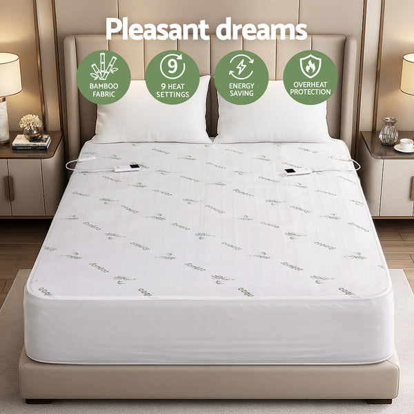 Giselle Fitted Electric Heated Blanket 9 Level LED Timer Bamboo Fabric Washable Queen