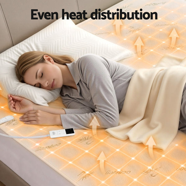 Giselle Fitted Electric Heated Blanket 9 Level LED Timer Bamboo Fabric Washable Queen