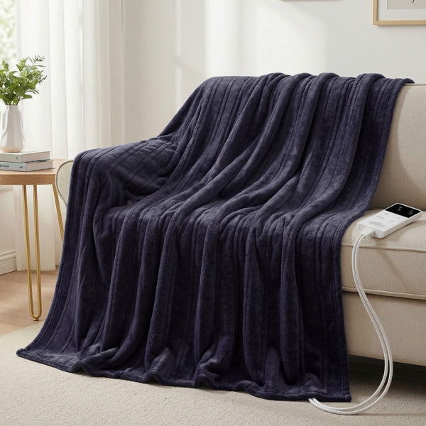 Giselle Electric Heated Fleece Flannel Throw Rug Blanket Double 200 x 180cm Charcoal