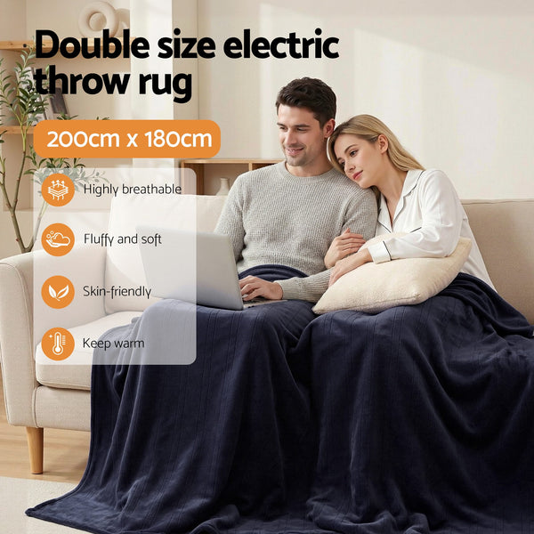 Giselle Electric Heated Fleece Flannel Throw Rug Blanket Double 200 x 180cm Charcoal