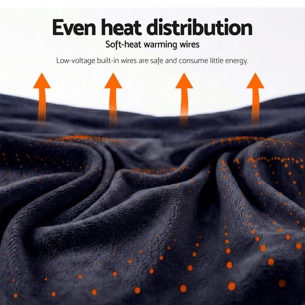 Giselle Electric Heated Fleece Flannel Throw Rug Blanket Double 200 x 180cm Charcoal