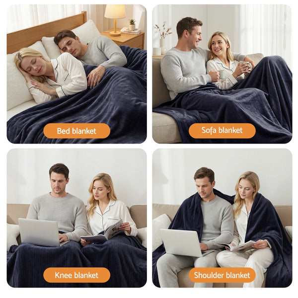 Giselle Electric Heated Fleece Flannel Throw Rug Blanket Double 200 x 180cm Charcoal