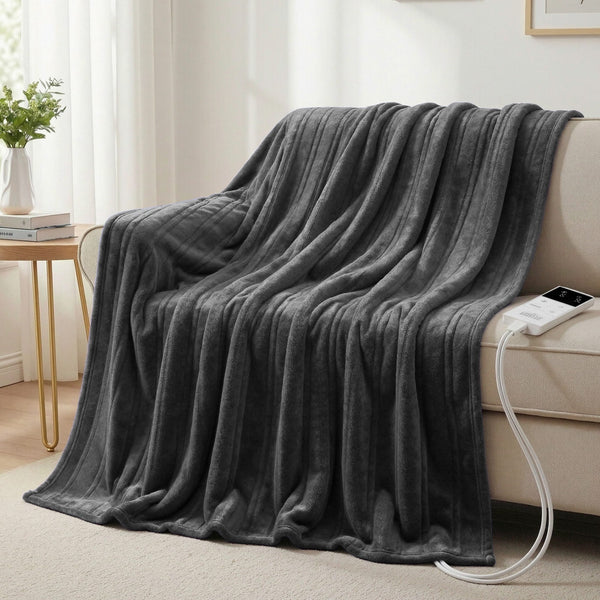 Giselle Electric Heated Fleece Flannel Throw Rug Blanket Double 200 x 180cm Grey