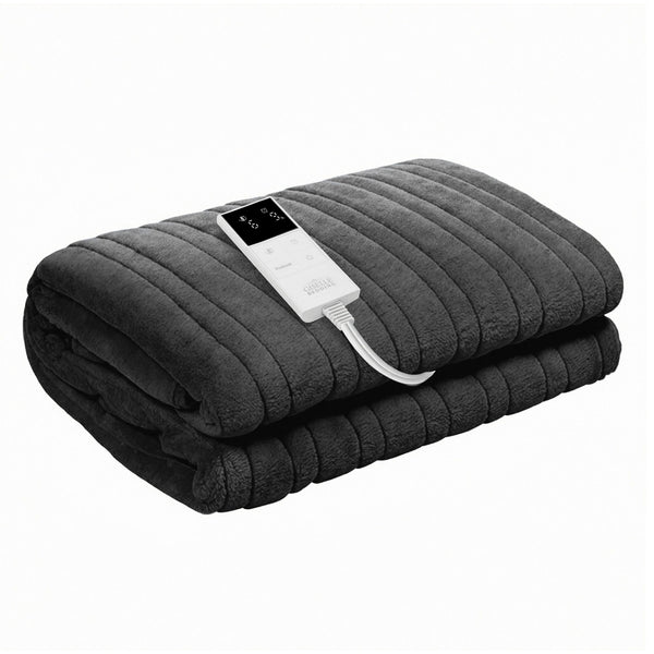 Giselle Electric Heated Fleece Flannel Throw Rug Blanket Double 200 x 180cm Grey