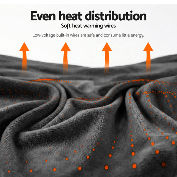 Giselle Electric Heated Fleece Flannel Throw Rug Blanket Double 200 x 180cm Grey