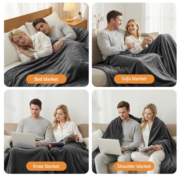 Giselle Electric Heated Fleece Flannel Throw Rug Blanket Double 200 x 180cm Grey