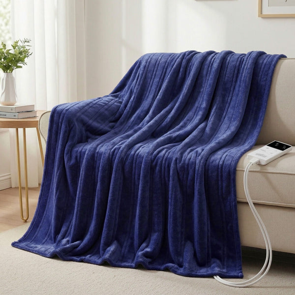 Giselle Electric Heated Fleece Flannel Throw Rug Blanket Double 200 x 180cm Navy