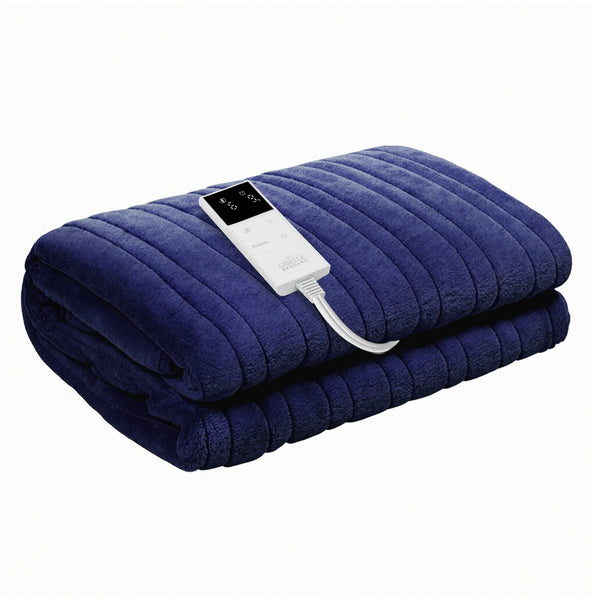 Giselle Electric Heated Fleece Flannel Throw Rug Blanket Double 200 x 180cm Navy