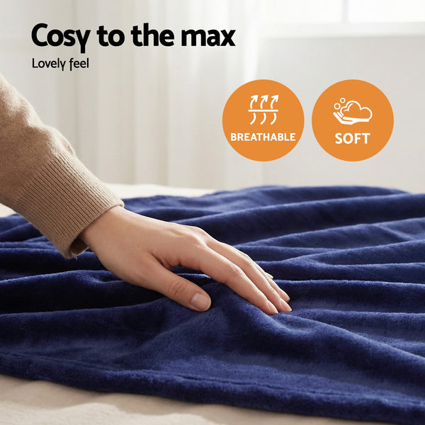 Giselle Electric Heated Fleece Flannel Throw Rug Blanket Double 200 x 180cm Navy