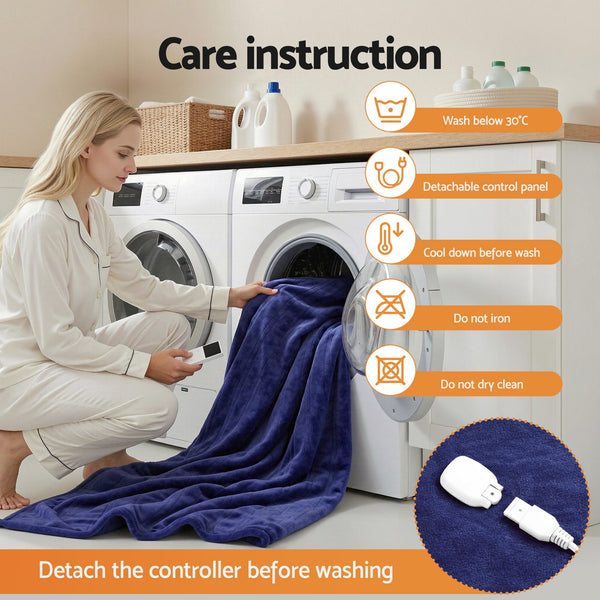 Giselle Electric Heated Fleece Flannel Throw Rug Blanket Double 200 x 180cm Navy