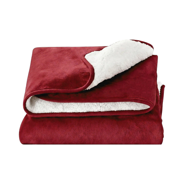 Giselle Electric Heated Fleece Sherpa Throw Rug Blanket Washable Timer Burgundy