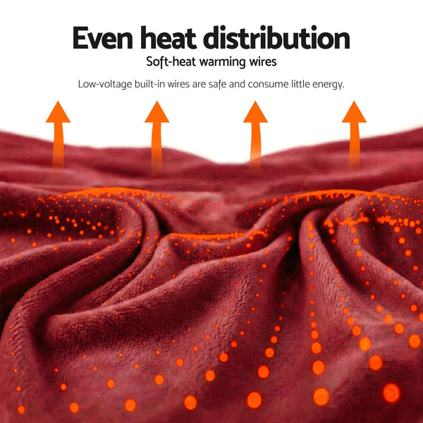 Giselle Electric Heated Fleece Sherpa Throw Rug Blanket Washable Timer Burgundy