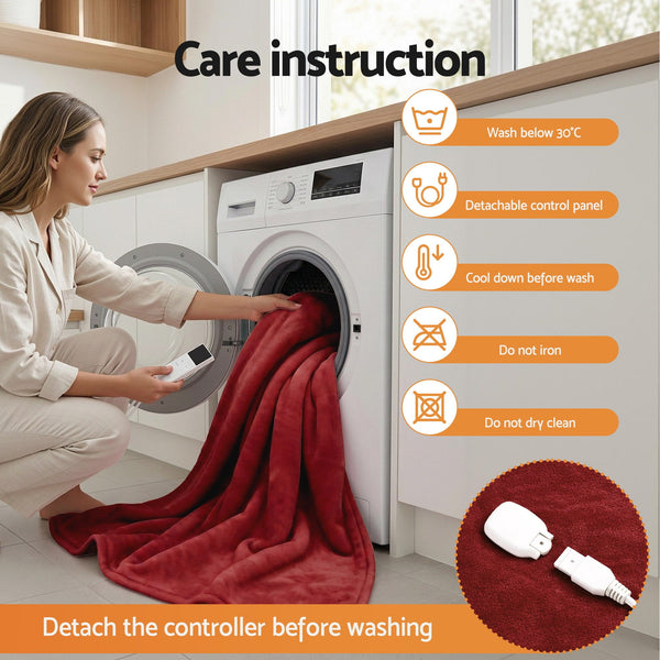 Giselle Electric Heated Fleece Sherpa Throw Rug Blanket Washable Timer Burgundy