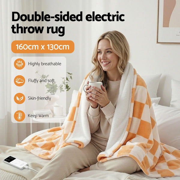 Giselle Electric Heated Fleece Sherpa Throw Rug Blanket Washable Timer Check