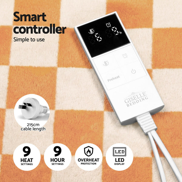 Giselle Electric Heated Fleece Sherpa Throw Rug Blanket Washable Timer Check