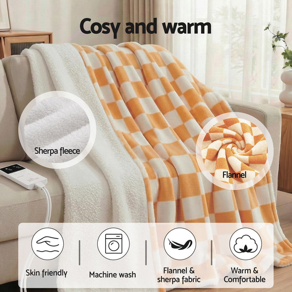 Giselle Electric Heated Fleece Sherpa Throw Rug Blanket Washable Timer Check