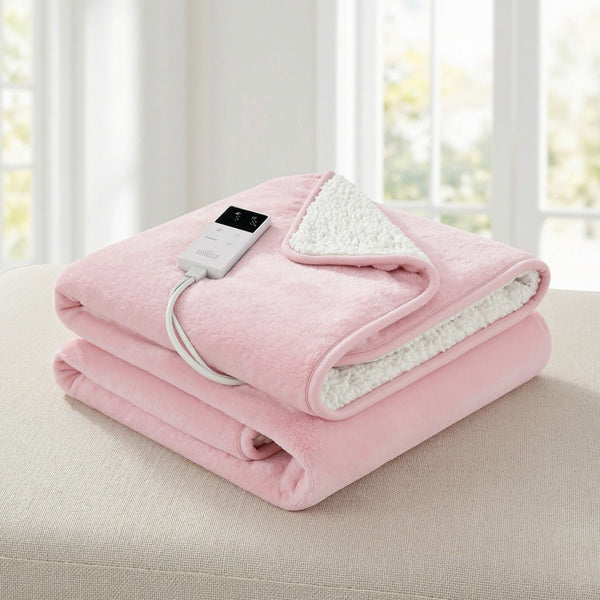 Giselle Electric Heated Fleece Sherpa Throw Rug Blanket Washable Timer Pink