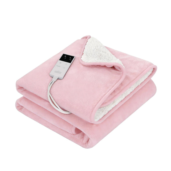 Giselle Electric Heated Fleece Sherpa Throw Rug Blanket Washable Timer Pink
