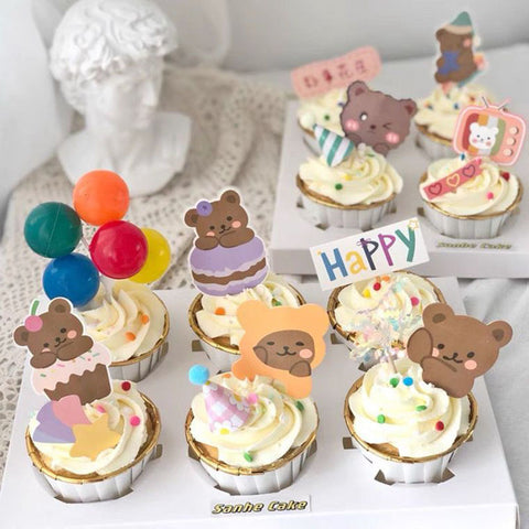 Cupcake Cake Toppers Decoration Birthday Boy Girl Bear Frog Lion Unicorn Animals