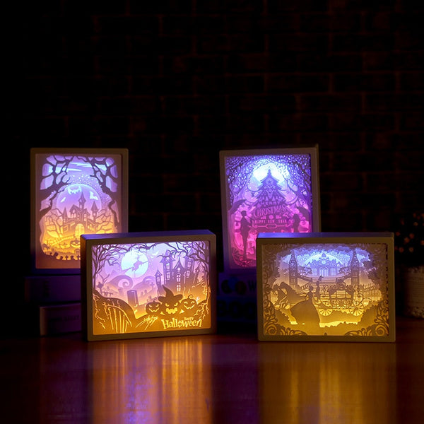 3D Shadow Paper Carving Battery Bedside Nursery Light Lamp