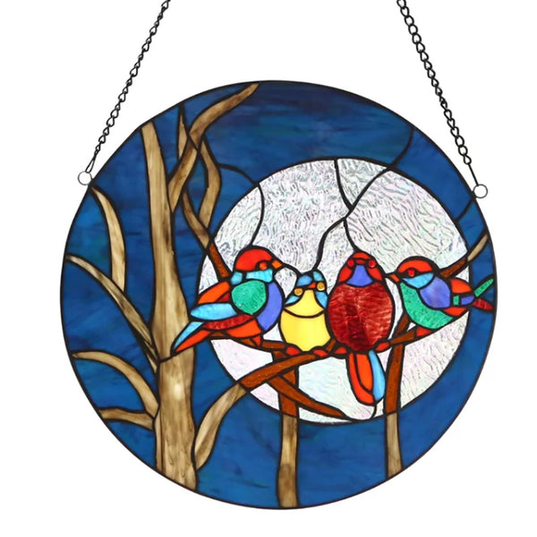 Four Birds Stained Glass Look Acrylic Suncatcher Window Ornament 15cm