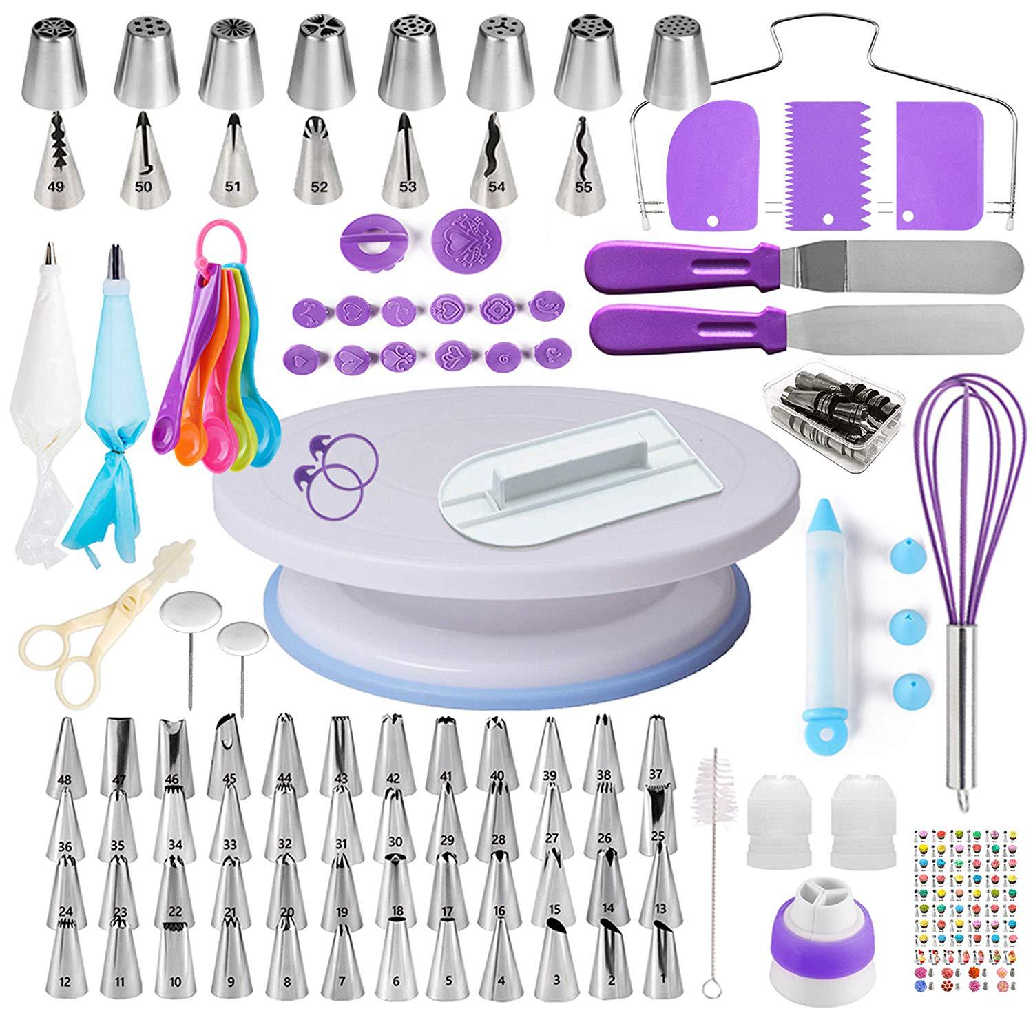 137 Pce Piping Icing Fondant Cream Pastry Nozzles Tips Bags Turntable Cake Decorating