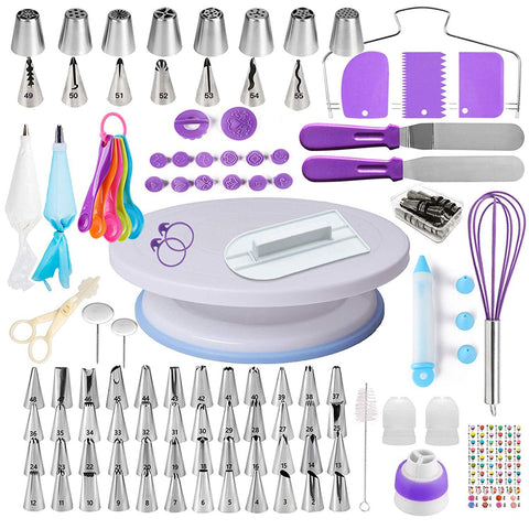 137 Pce Piping Icing Fondant Cream Pastry Nozzles Tips Bags Turntable Cake Decorating