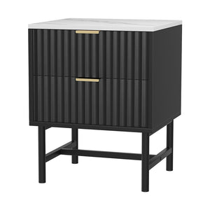 Artiss Bedside Nighstand End Lamp Table 2 Drawers Marble Look Top Black