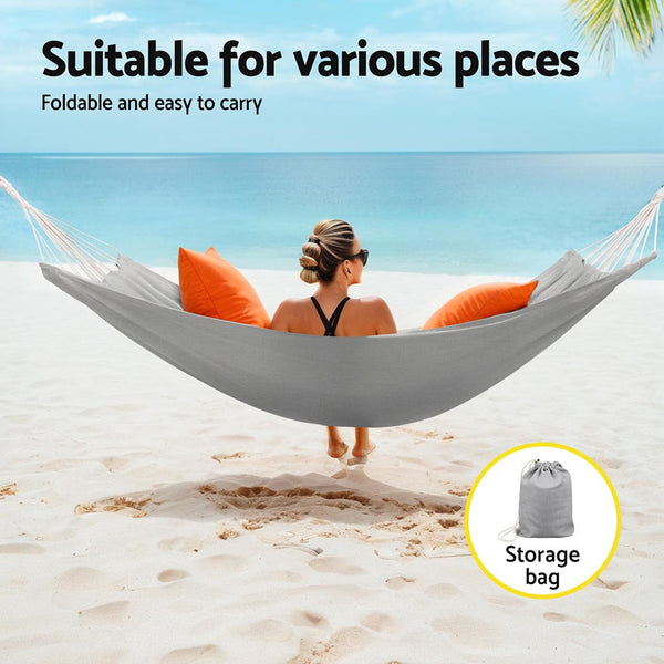 Gardeon Hammock Bed Cotton 200kg Storage Bag Outdoor Grey