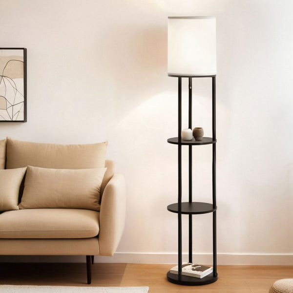 Artiss 3 Tier Shelf Storage LED Floor Lamp Light Stand Vintage Round
