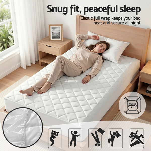 Giselle Waterproof Mattress Protector Cotton Quilted Fitted Cover 35cm Wall King Single