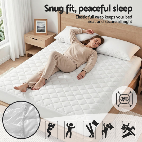 Giselle Waterproof Mattress Protector Cotton Quilted Fitted Cover 35cm Wall Queen