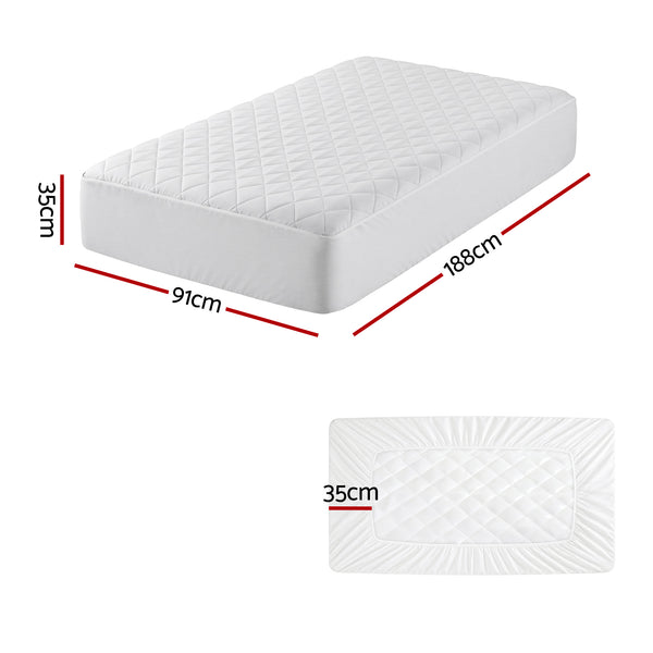 Giselle Waterproof Mattress Protector Cotton Quilted Fitted Cover 35cm Wall Single