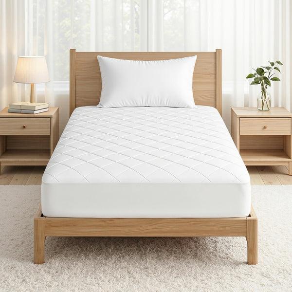 Giselle Waterproof Mattress Protector Cotton Quilted Fitted Cover 35cm Wall Single