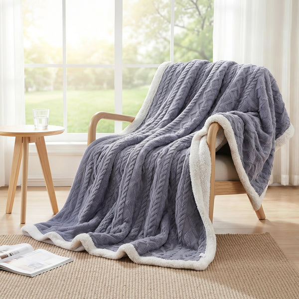 Giselle Bedding Double Sided Fleece Throw Blanket Lightweight 203 x 230cm Grey